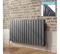 Ibathuk Belgravia Horizontal Single Slim Flat Panel Radiator Anthracite 600mm X 1216mm + Angled Valve-Grey