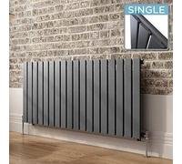 Ibathuk Belgravia Horizontal Single Slim Flat Panel Radiator Anthracite 600mm X 1368mm + Angled Valve-Grey