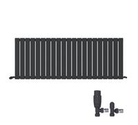 Ibathuk Belgravia Horizontal Single Slim Flat Panel Radiator Anthracite 600mm X 1596mm + Angled Valve-Grey