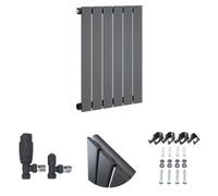 Ibathuk Belgravia Horizontal Single Slim Flat Panel Radiator Anthracite 600mm X 456mm + Angled Valve-Grey
