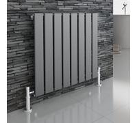 Ibathuk Belgravia Horizontal Single Slim Flat Panel Radiator Anthracite 600mm X 608mm + Angled Valve-Grey