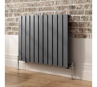 Ibathuk Belgravia Horizontal Single Slim Flat Panel Radiator Anthracite 600mm X 836mm + Angled Valve-Grey