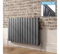 Ibathuk Belgravia Horizontal Single Slim Flat Panel Radiator Anthracite 600mm X 988mm + Angled Valve-Grey