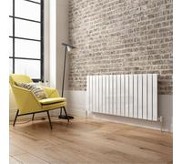 Ibathuk Belgravia Horizontal Single Slim Flat Panel Radiator White 600mm X 1368mm + Angled Valve-White