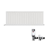 Ibathuk Belgravia Horizontal Single Slim Flat Panel Radiator White 600mm X 1596mm + Angled Valve-White