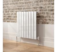Ibathuk Belgravia Horizontal Single Slim Flat Panel Radiator White 600mm X 608mm + Angled Valve-White