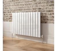 Ibathuk Belgravia Horizontal Single Slim Flat Panel Radiator White 600mm X 988mm + Angled Valve-White