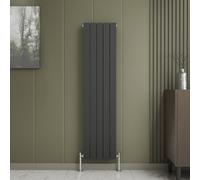 Ibathuk Belgravia Vertical Double Slim Flat Panel Radiator Anthracite 1600mm X 380mm + Angled Valve-Grey