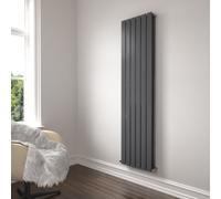 Ibathuk Belgravia Vertical Double Slim Flat Panel Radiator Anthracite 1800mm X 456mm + Angled Valve-Grey