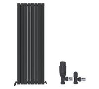 Ibathuk Belgravia Vertical Double Slim Flat Panel Radiator Anthracite 1800mm X 608mm + Angled Valve-Grey