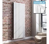 Ibathuk Belgravia Vertical Double Slim Flat Panel Radiator White 1600mm X 608mm + Angled Valve-White