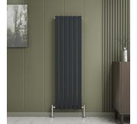 Ibathuk Belgravia Vertical Single Slim Flat Panel Radiator Anthracite 1600mm X 456mm + Angled Valve-Grey