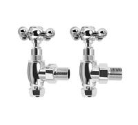 iBathUK Cambridge Traditional Angled Radiator Valve Pair, Durable Brass Build Universal Fit Radiator Valves for Panel, Column & Towel Radiators, Wall or Floor Mounted in Chrome, 15mm