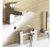 iBathUK | Chrome Basin Sink Mixer Tap + Bath Filler Hand Held Shower Head Set TP32081