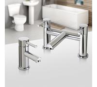 iBathUK | Chrome Basin Sink Mixer Tap with Bath Filler Tap Set TP3015