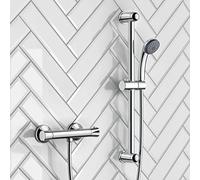 iBathUK Chrome Thermostatic Shower Mixer Valve Adjustable Riser Rail + Handset Head Set SP4008