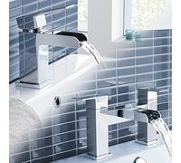 iBathUK | Chrome Waterfall Basin Sink Mixer Tap + Bath Tub Filler Luxury Bathroom Set