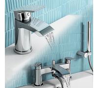 iBathUK | Cloakroom Basin Sink Mixer Tap + Bath Filler Hand Held Shower Head Set TP455