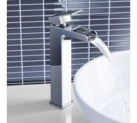 iBathUK Craven Tall Waterfall Counter Top Basin Mixer Tap, Basin with Mixer Tap, Chrome Designer Bathroom Sink Faucet