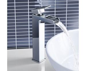 iBathUK Craven Tall Waterfall Counter Top Basin Mixer Tap, Basin with Mixer Tap, Chrome Designer Bathroom Sink Faucet