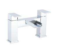 iBathUK Double Square Waterfall Bath Filler Mixer Tap, Deck Mounted with Hot and Cold Indicators, Square Bathroom Taps Pair, Chrome G3/4", Modern Square Design