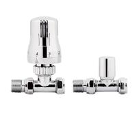 iBathUK Eco Thermostatic Radiator Valve (TRV) and Lockshield Valve,Solid Brass,Straight Round Radiator Valve Pair, Central Heating, Tower Rail Valve- Chrome