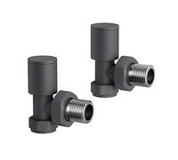 iBathUK EdgeLine Angled Round Radiator Valve Pair, Durable Brass Construction, Wall or Floor Mounted Universal Fit for Panel, Column, Towel & Designer Radiators in Matt Anthracite Finish, 15mm