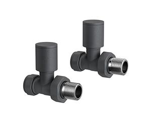 iBathUK EdgeLine Straight Round Radiator Valve Pair, Durable Brass Built Powder-Coated Valves, Universal Fit for Panel, Column, Towel & Designer Radiators in Matt Anthracite, 15mm