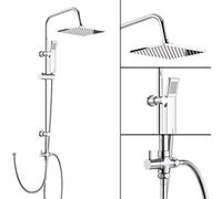 iBathUK | Modern Chrome Riser Rail Mixer Square Shower Head Kit for Bath Tap SP5106