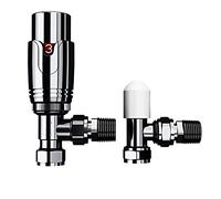 iBathUK Equa 1/2" Thermostatic Angled Radiator Valve TRV and Lockshield, Durable Brass Build Wall/Floor-Mounted, Universal Fir Valves for Panel, Column, Towel & Designer Radiators in Chrome, 15mm
