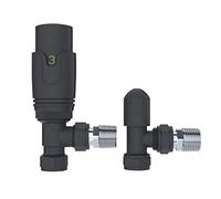 iBathUK Equa 1/2" Thermostatic Angled Radiator Valve TRV and Lockshield, Wall/Floor-Mounted Durable Brass Build, Universal Fit Valves for Panel, Column, Towel, Designer Radiators in Matt Anthracite