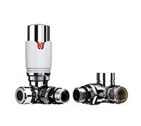 iBathUK Equa 1/2" Thermostatic Corner Radiator Valve TRV and Lockshield, Durable Brass Build, Wall & Floor-Mounted, Universal Fit for Panel, Column, Towel & Designer Radiators in White/Chrome, 15mm