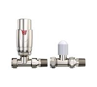 iBathUK Equa 1/2" Thermostatic Straight Radiator Valve TRV and Lockshield, Durable Brass Build, Wall/Floor-Mounted, Universal Fir for Panel, Column, Towel, Designer Radiators in Brushed Nickel, 15mm