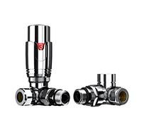 iBathUK Equa Wall/Floor Mounted 1/2" Thermostatic Corner Radiator Valve TRV and Lockshield, Durable Brass Build, Modern Universal Fit for Panel, Column, Towel & Designer Radiators in Chrome, 15mm