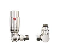 iBathUK Equa Wall/Floor Mounted 1/2" Thermostatic Corner Radiator Valve TRV + Lockshield, Durable Brass Build, Universal Fit for Panel, Column, Towel, Designer Radiators in Brushed Nickel, 15mm