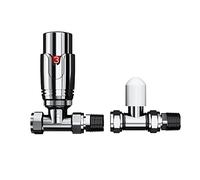 iBathUK Equa Wall/Floor Mounted 1/2" Thermostatic Straight Radiator Valve TRV + Lockshield, Durable Brass Build, Universal Fit for Panel Column Towel Designer Radiators in Chrome, 15mm