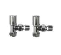 iBathUK Essence Angled Radiator Valve Pair, Round ABS Head, Brass Bathroom Radiator Valves for Towel Rails, Panel & Column Radiators, Modern Wall or Floor Mounted Heating Accessories in Chrome, 15mm