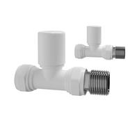 iBathUK Essence Straight Radiator Valve Pair, Modern Brass Build Bathroom Radiator Valves, Clip-On Installation, Panel/Column/Towel/Designer Compatible in Matt White, 15mm