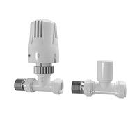 iBathUK Essence Thermostatic Radiator Valve with Lockshield Straight Round, Durable Brass Built Radiator Thermostat Control for Panel, Column & Towel Radiators in Matt White, 15mm