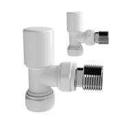 iBathUK Essence Wall & Floor Mounted Angled Round Radiator Valve Pair, Durable Brass Build Universal Fit Modern Bathroom Radiator Valves in Matt White, 15mm