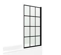 iBathUK Framed Black Square Grid Shower Screen, Clear Tempered Glass Panel Bathroom Shower Screen, Safety Shower Tempered Glass Door for Bathroom Wet Room 800 x 1400mm