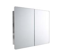Ibathuk Malmo Wall Mounted Stainless Steel Bathroom Mirror Cabinet, Modern Double Door Storage Unit With 3 Shelves, 600 X 800mm