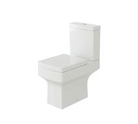 iBathUK Modern Bathroom Close Coupled Sqaured Shaped Pan Toilet with Cistern Short Seat WC Push Button Flush White - Belfort