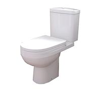 iBathUK Modern Bathroom Slimline Close Coupled D Shaped Pan Toilet with Cistern Short Seat WC Push Button Flush White - Sleek