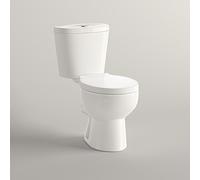 iBathUK Modern Bathroom Slimline Close Coupled D Shaped Pan Toilet with Cistern Short Seat WC Push Button Flush White - Basix