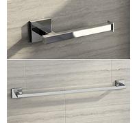 iBathUK | Modern Square Bathroom Accessory Set Towel Rail + Toilet Toll Holder ACCJS3