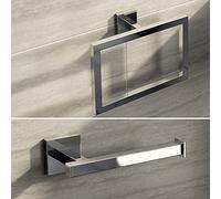 iBathUK | Modern Square Bathroom Accessory Set Towel Ring + Toilet Roll Holder ACCJS2