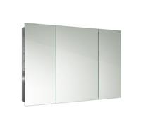 Ibathuk Oslo Wall Mounted Stainless Steel Bathroom Mirror Cabinet Unit With 3 Doors And 5 Shelves In Silver, 600 X 900mm
