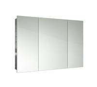 iBathUK Oslo Wall Mounted Triple Door Bathroom Mirror Cabinet, Frameless Rectangular Silver Mirror, Magnetic Catch, Modern Bathroom Storage, Polished Stainless Steel, 900x600mm