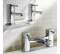 iBathUK | Pair of Hot and Cold Basin Sink Mixer Taps with Bath Filler Chrome Set TP61